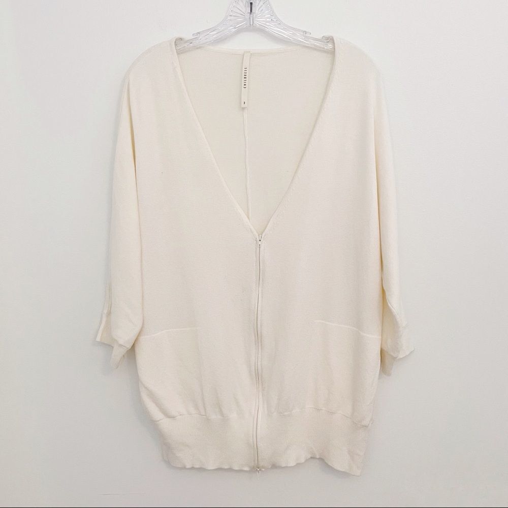Childress Zip Front V-Neck Cardigan Cream Size Medium